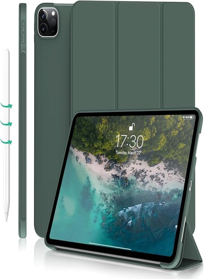 Kenke iPad Pro 11 Inch Case 4th/3rd/2nd/1st Generation 2022/2021/2020/2018 2nd Pencil Magnetic Attachment Without Pencil Holder Soft Slim TPU Cover Auto Wake/Sleep (Dark Green)